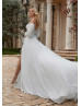 Beaded Ivory Lace Chiffon Slit Airy Wedding Dress